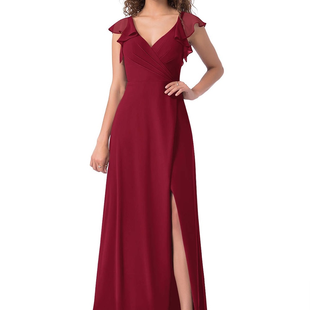 A-Line Ruched Chiffon Floor-Length Dress Burgundy